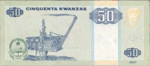 50 kwanzas pengeseddel-fra Angola med Draugen- plattformen som motiv